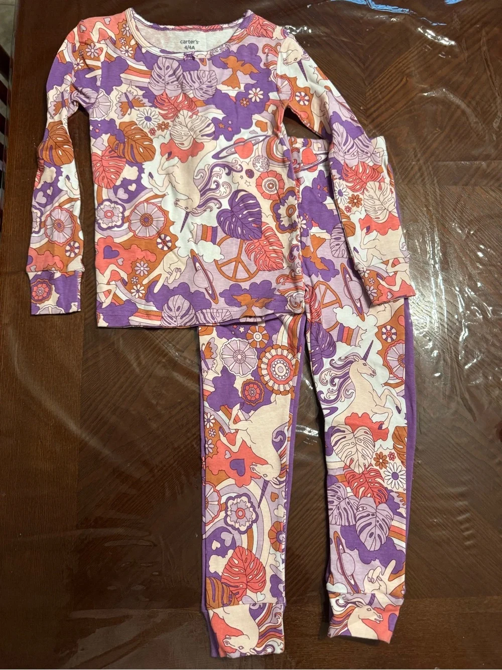 Carter's NWT girls Purple & White Unicorn Pajama Set (4 piece) Sz 4/4A